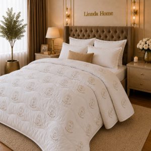 Merinos Kuzu Yünü Yorgan | %100 Merinos Kuzu Yünü Dolgulu | Kuzu Desenli Premium Kumaş